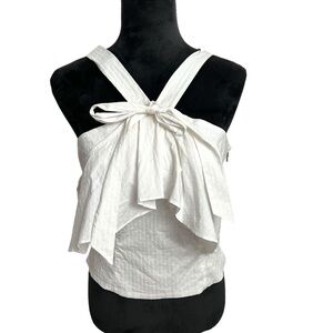 Intermix Cropped Tank Top White Criss-Cross Zip Bow Front side Zip EC Size L